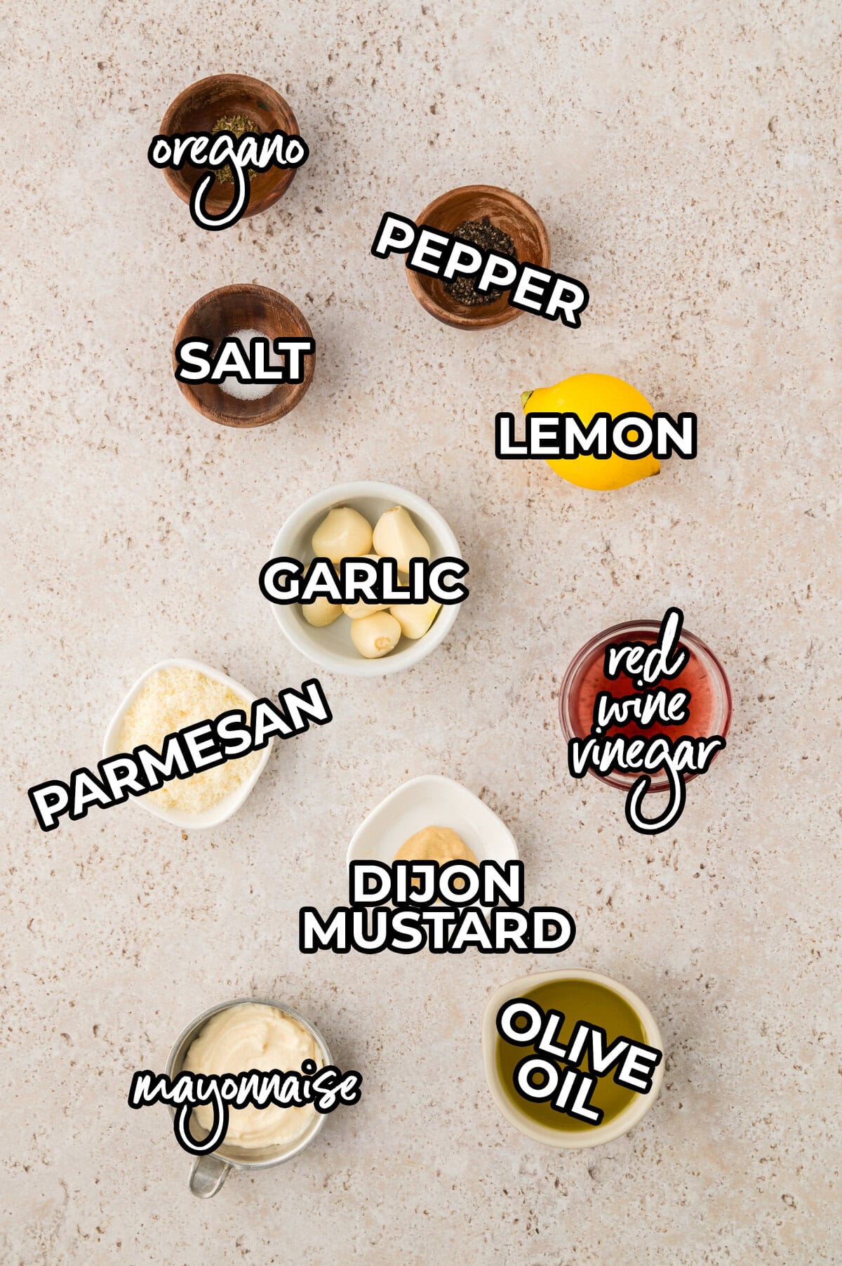 Ingredients for easy garlic dressing recipe.