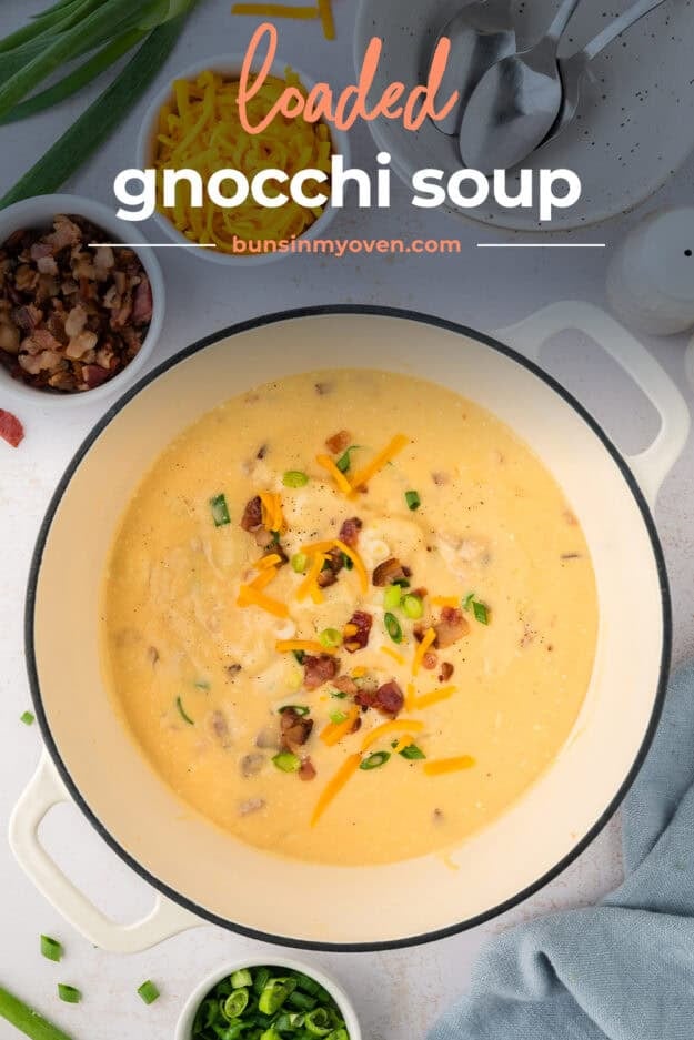 Soup pot full of loaded gnocchi soup recipe.