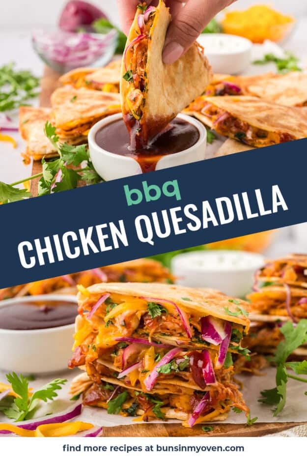 Collage of BBQ chicken quesadilla images.