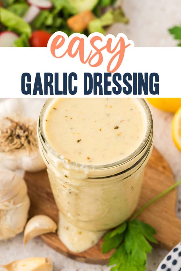 Garlic dressing in mason jar.