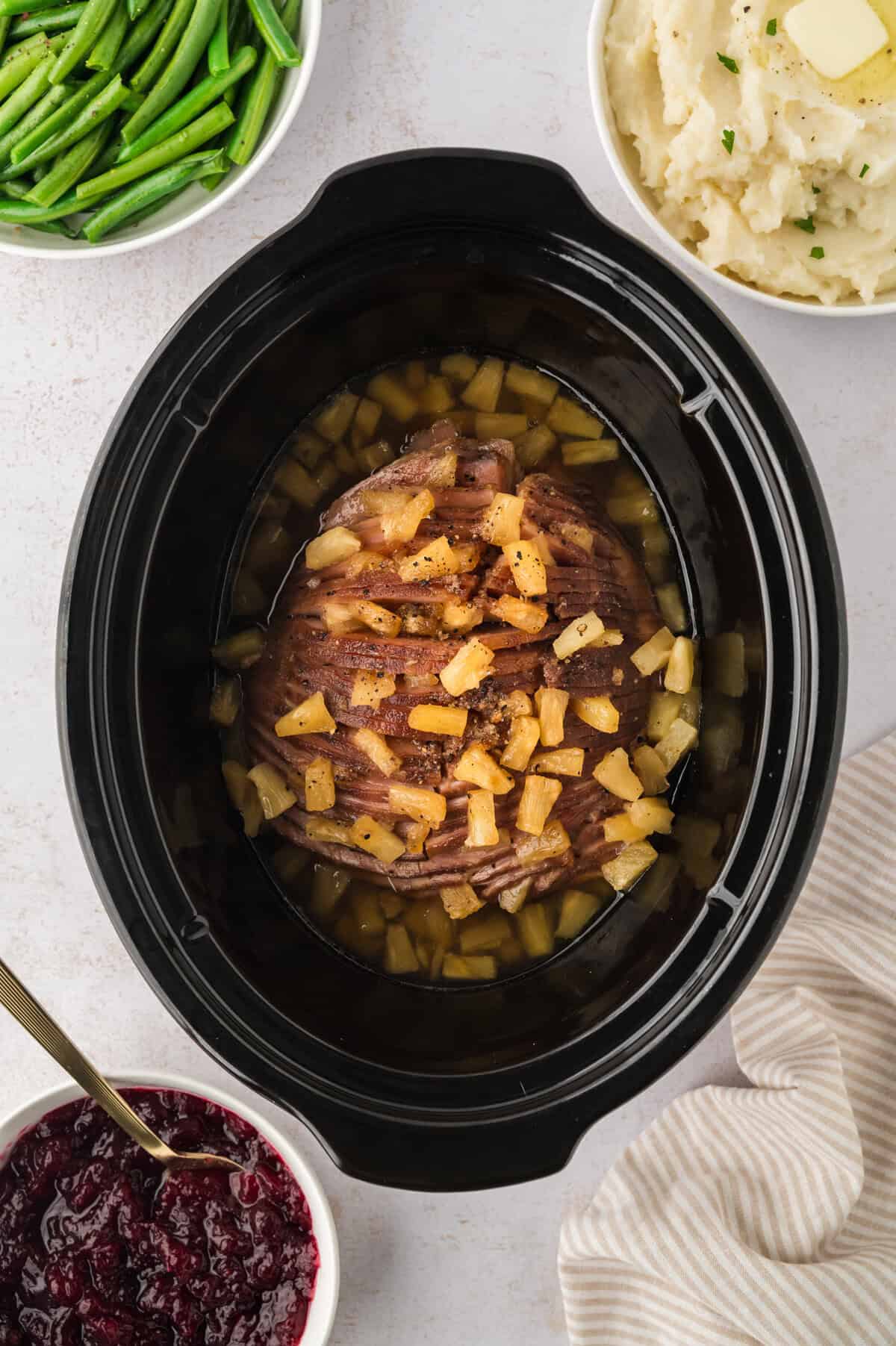 Slow cooker brown sugar pineapple ham.