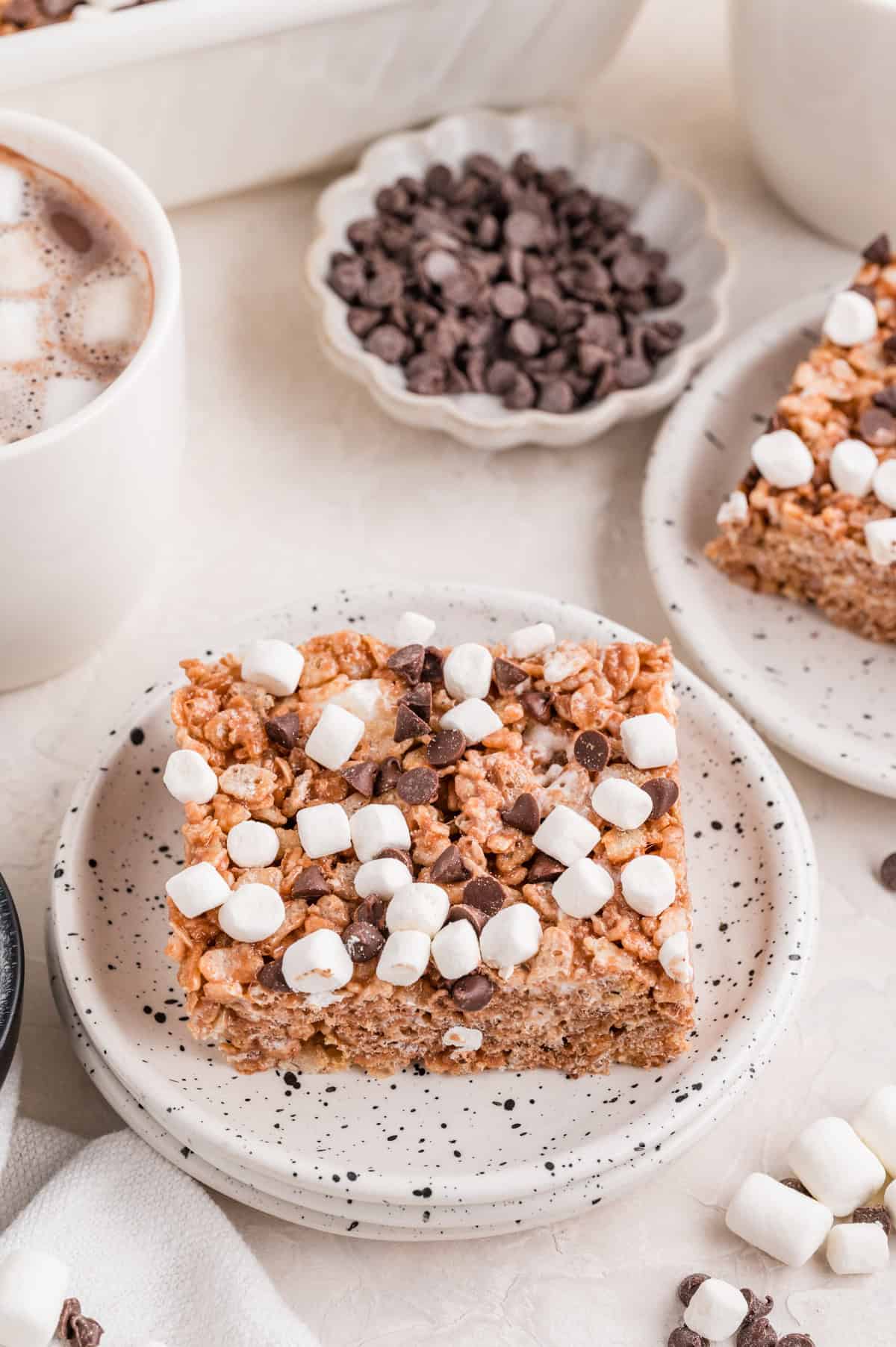 Hot cooca rice krispies treat on plate.