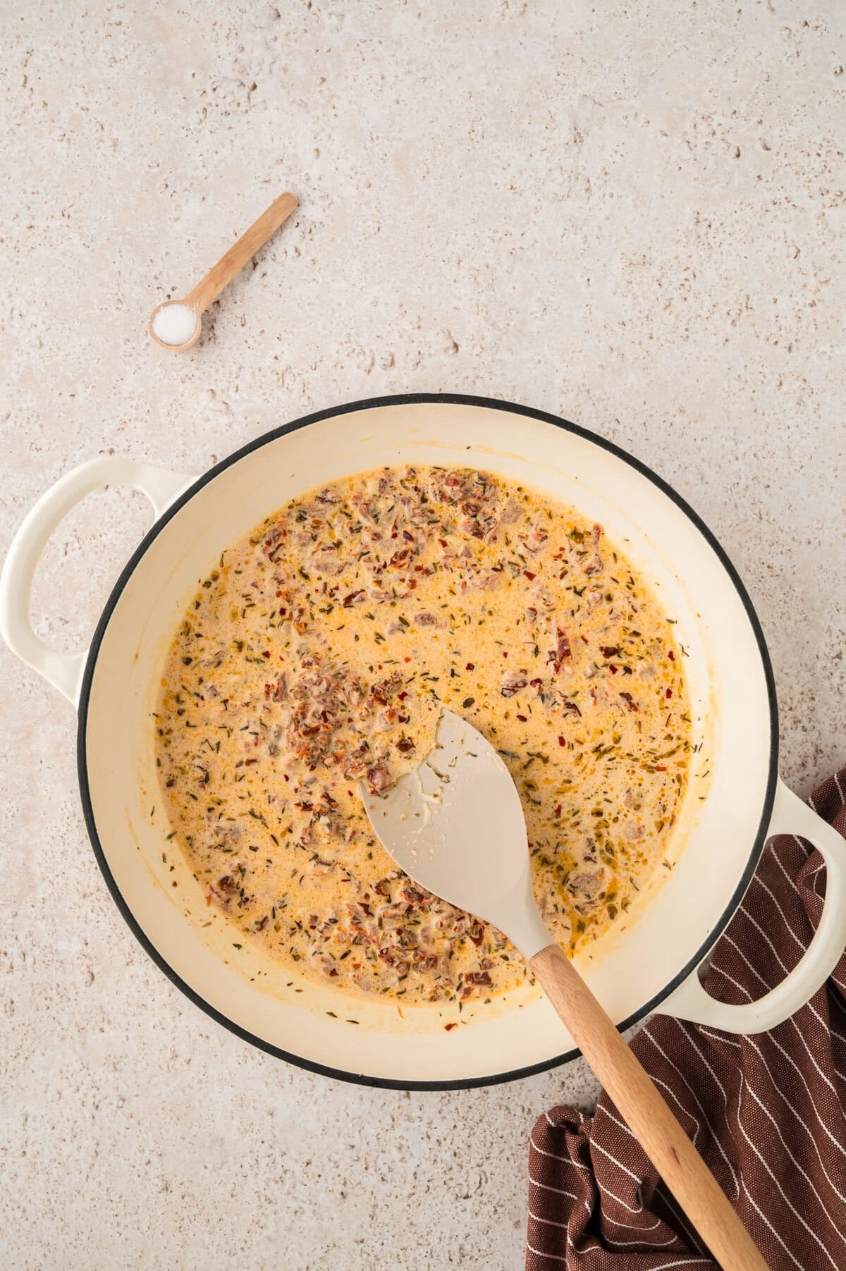 Marry me cream sauce in skillet.