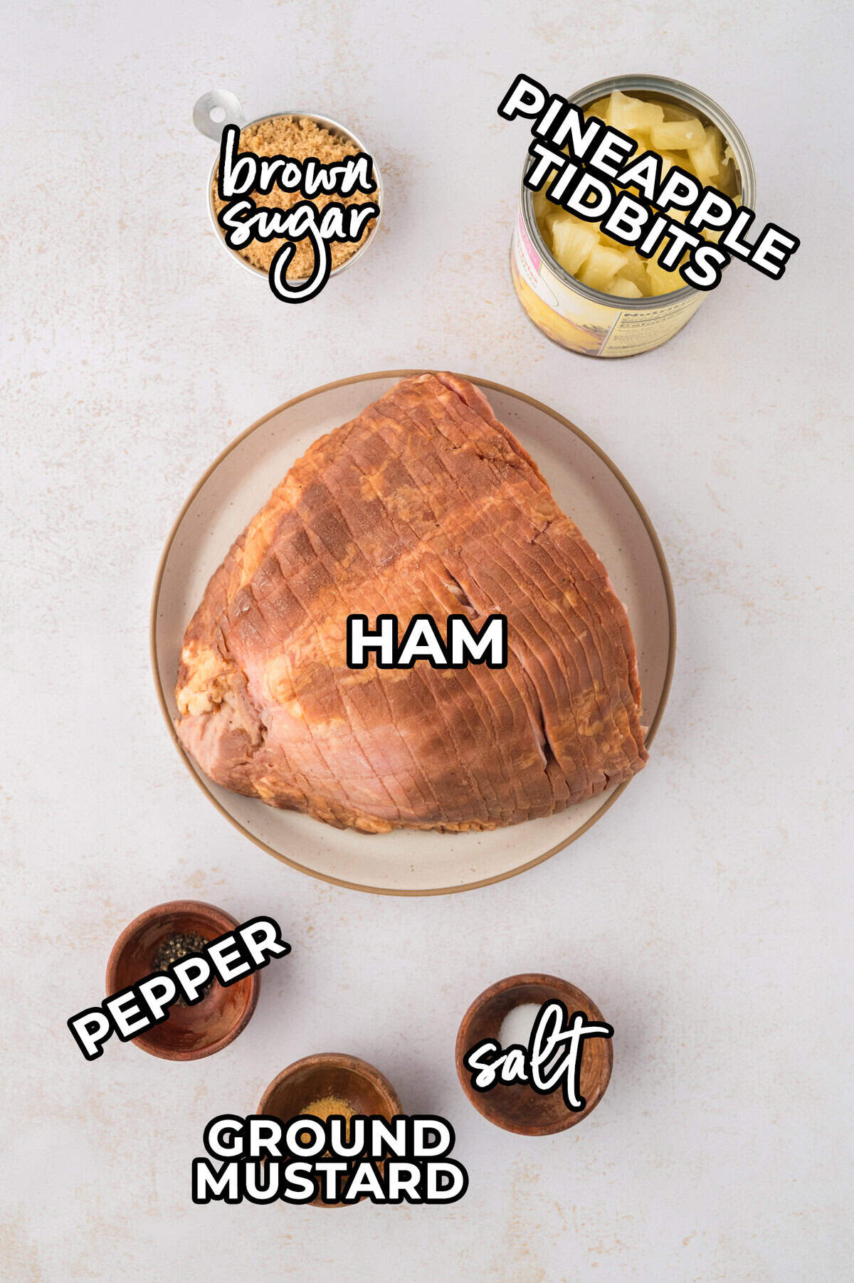 Ingredients for brown sugar pineapple ham recipe.