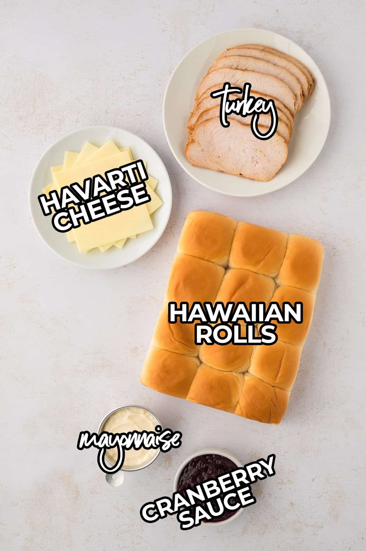 Ingredients for turkey cranberry sliders.