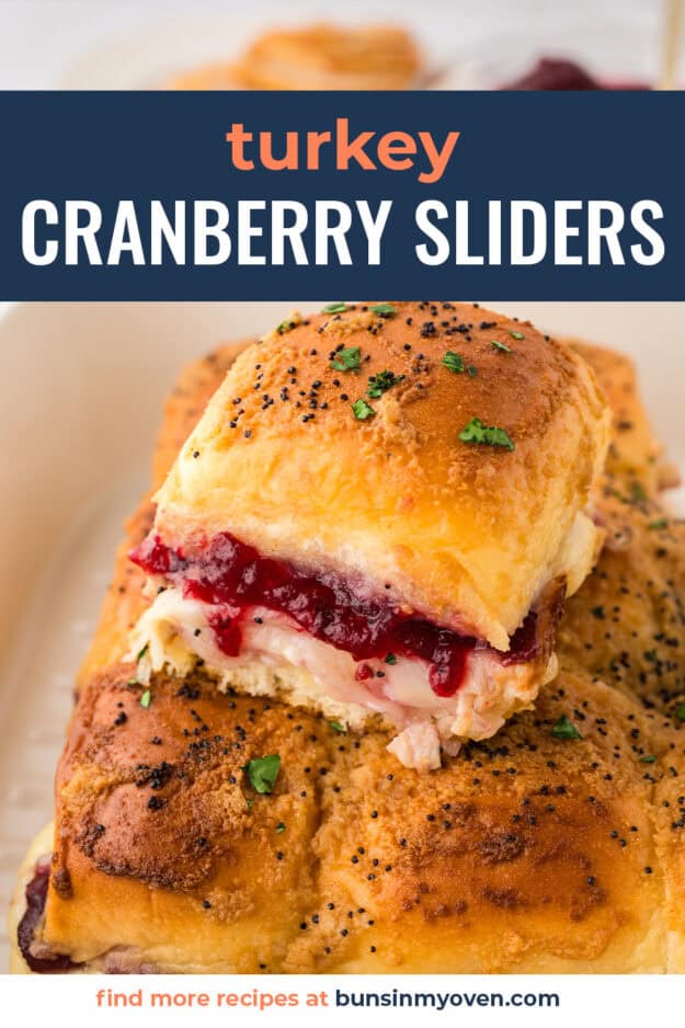 Turkey sliders with cranberry sauce and cheese.