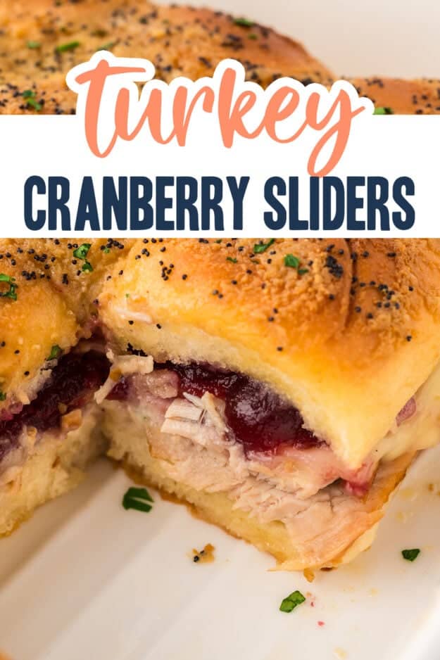 Baking dish with cranberry turkey sliders.