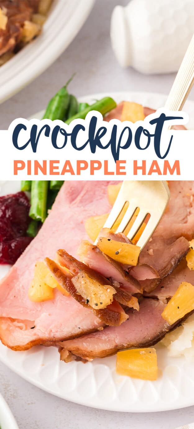 Crockpot pineapple ham on plate.
