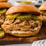 Crockpot Nashville hot chicken sandwich on buns.