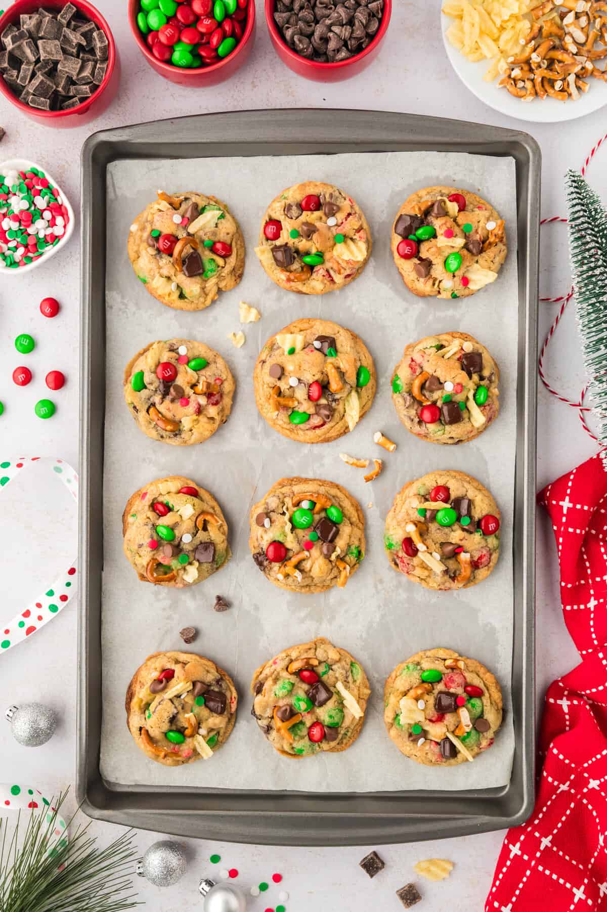 Santa's favorite cookies on baking sheet.