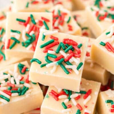 Pile of sugar cookie fudge pieces.