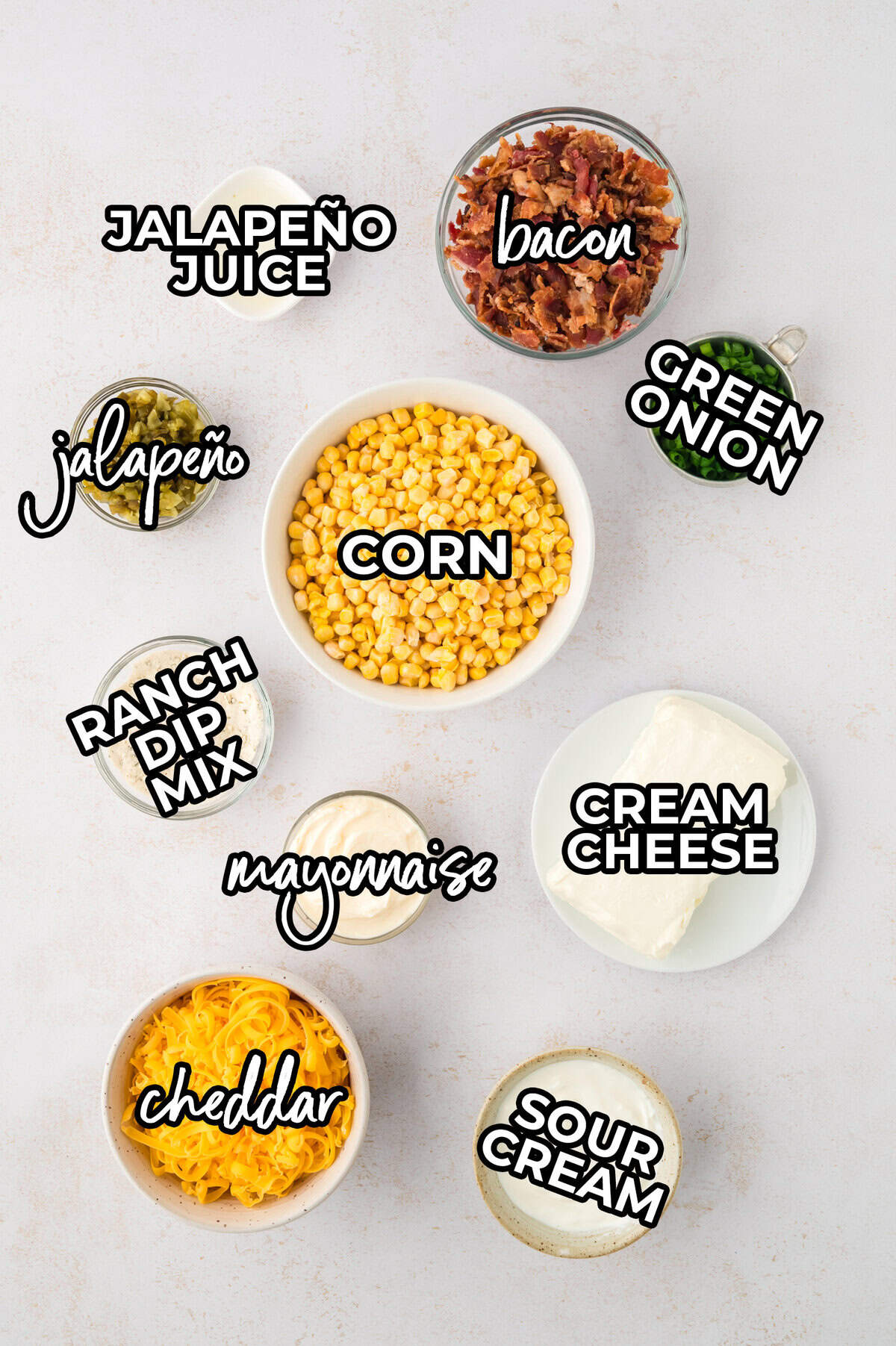 Ingredients for crack corn dip recipe.