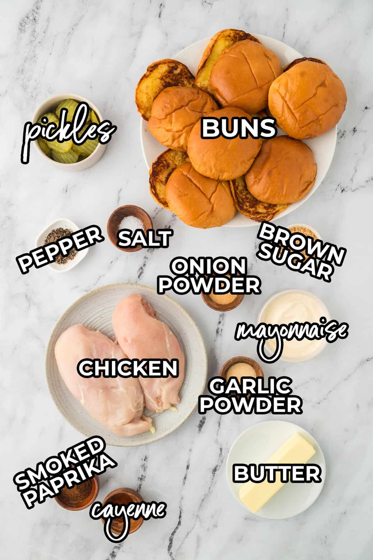 Ingredients for crockpot nashville chicken on counter.