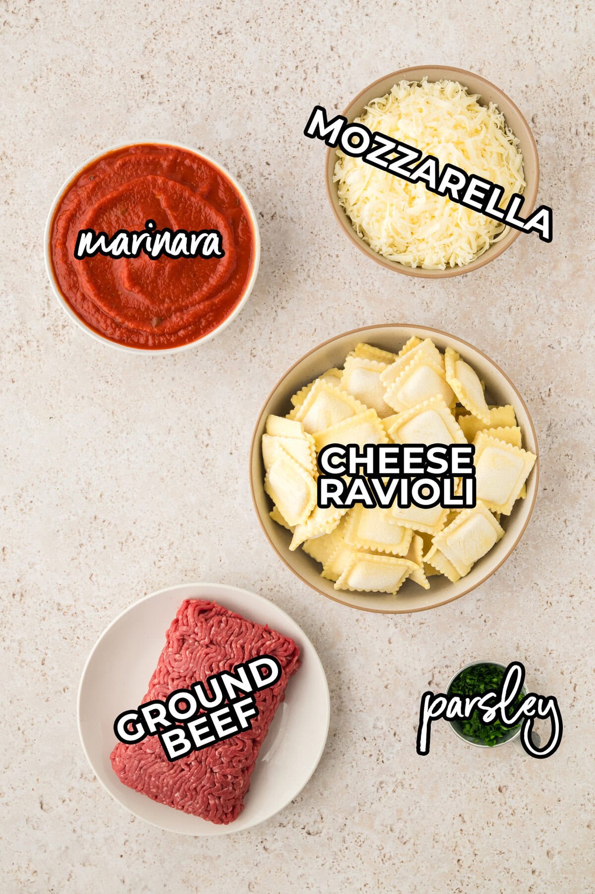 Ingredients for crockpot ravioli recipe.