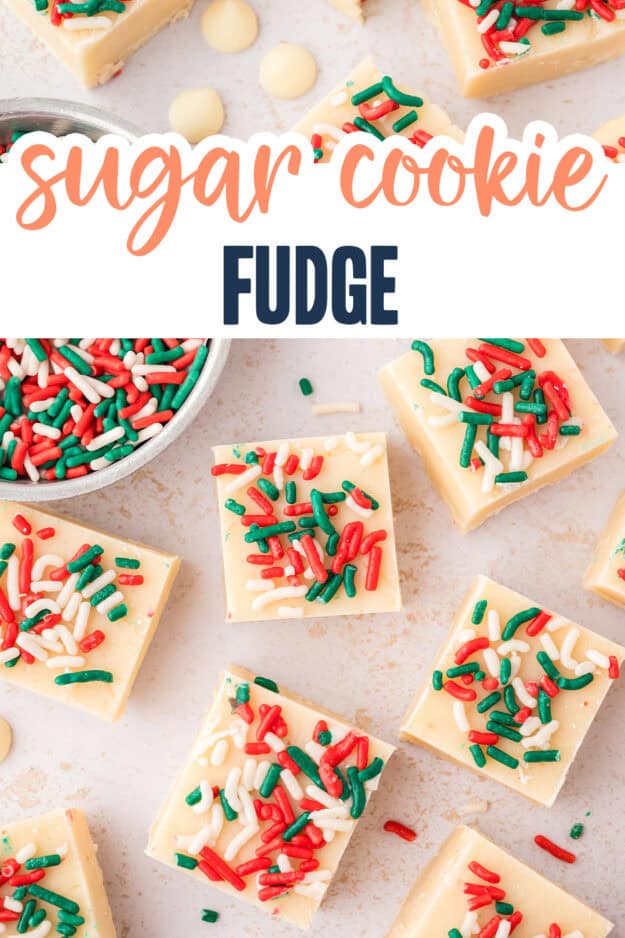 Sugar cookie fudge pieces on white counter.