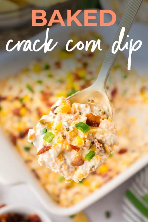 Baked crack corn dip on spoon.