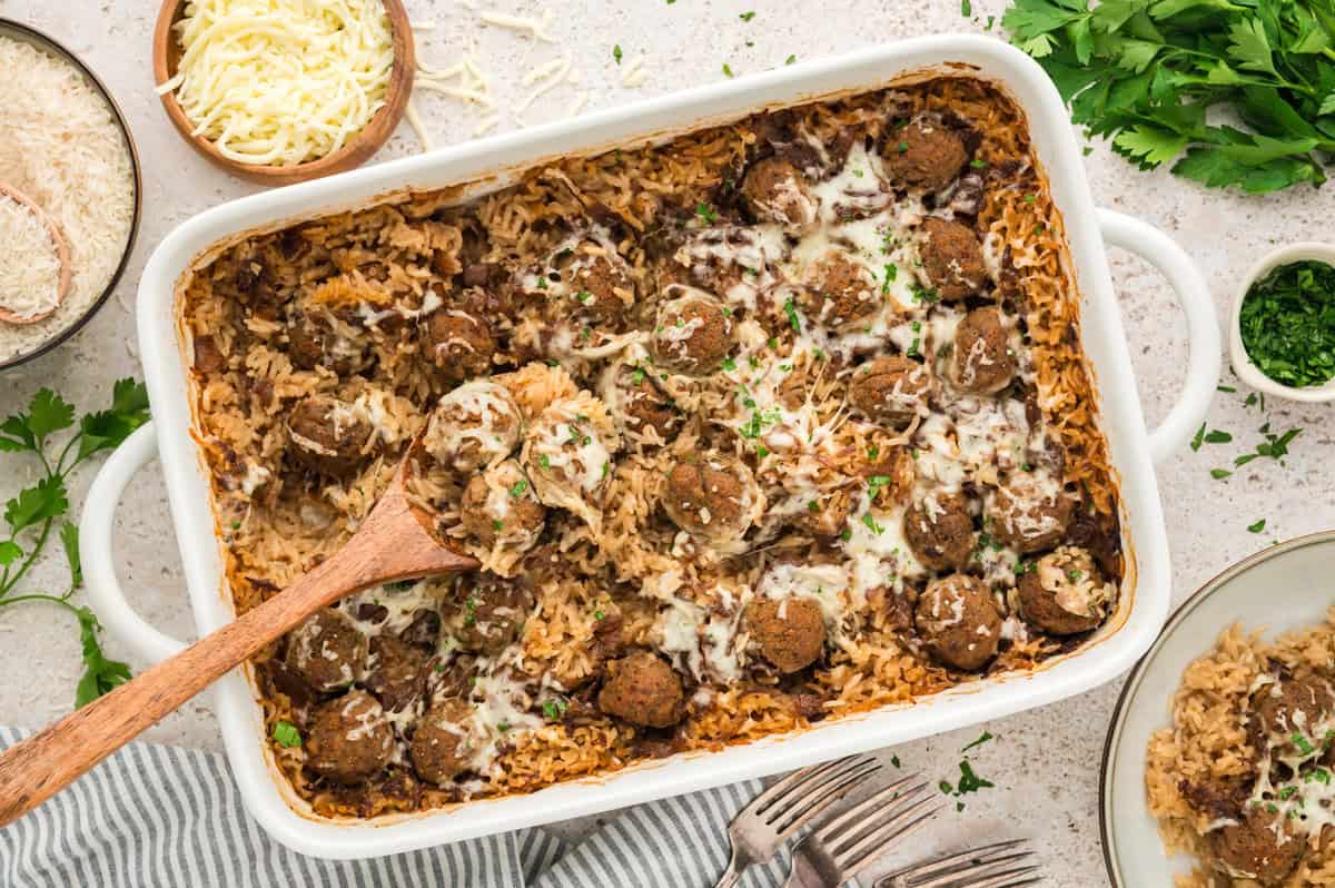 Cheesy Baked Meatballs and Rice