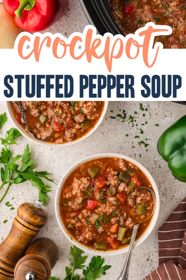 Stuffed pepper soup in bowl.