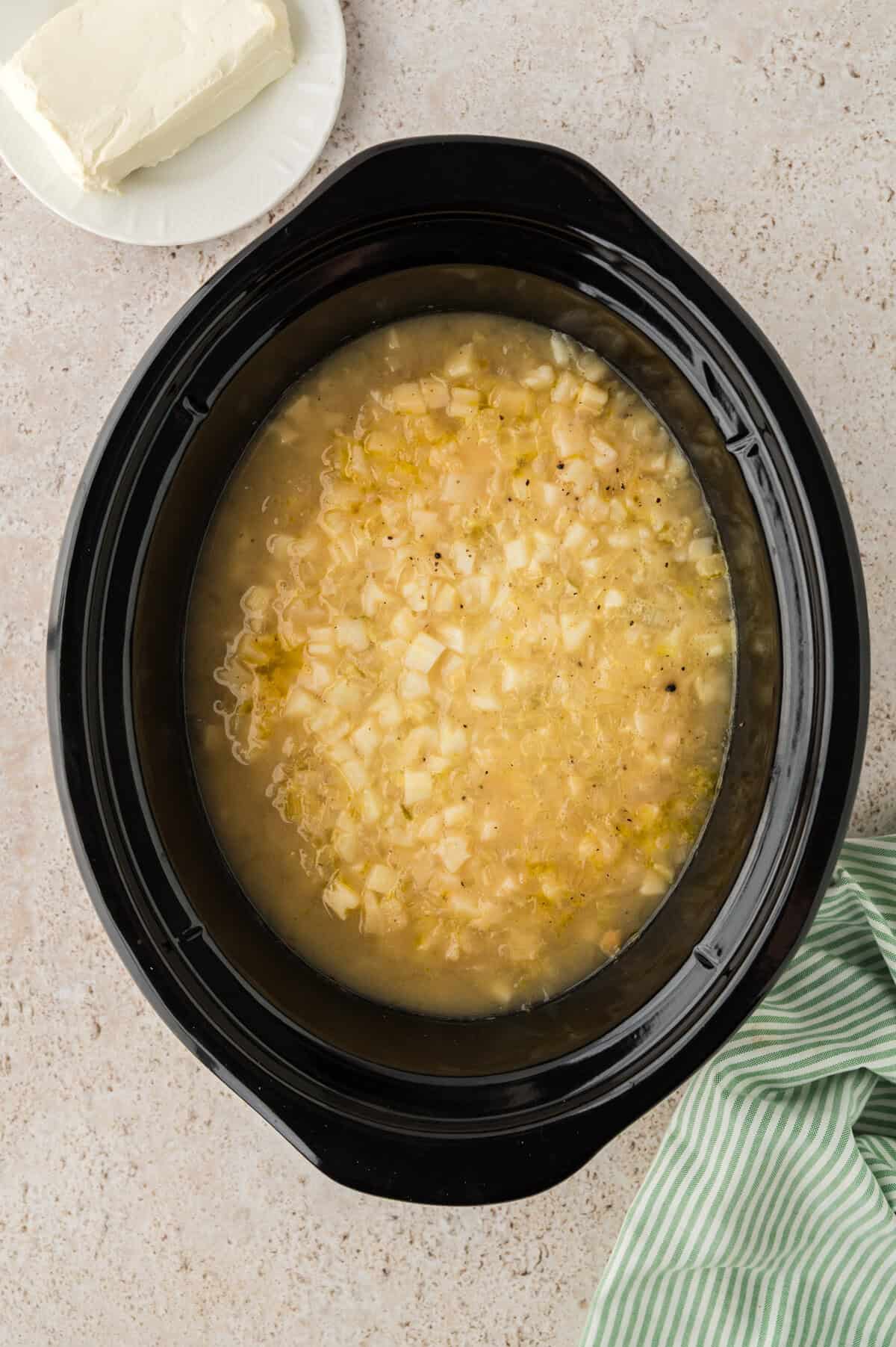 Cooked hashbrowns in crockpot.