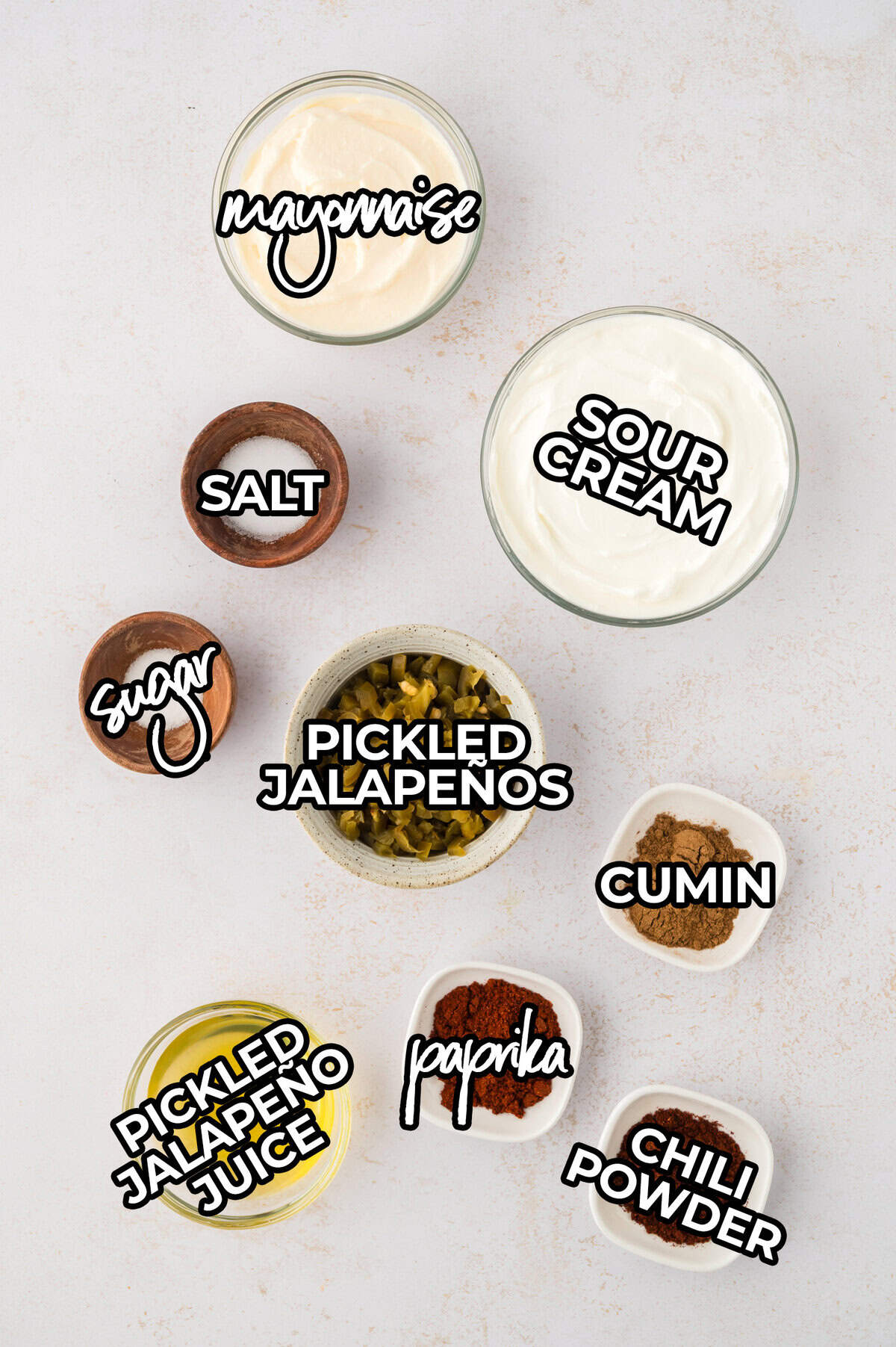 Ingredients for Taco Bell creamy jalapeno sauce recipe.