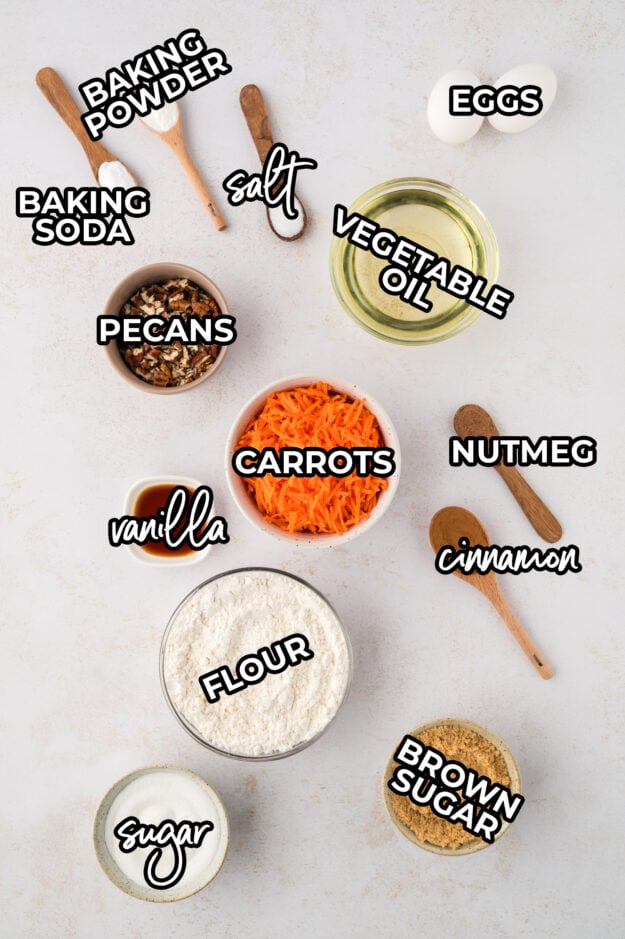 Ingredients for carrot cake bread.