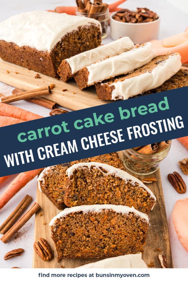 Collage of carrot cake bread images.