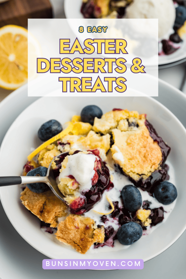 Blueberry lemon dump cake on plate.