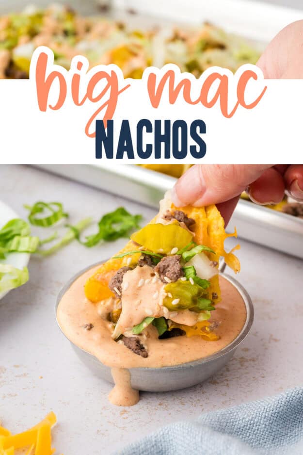 Chip being dipped in mac sauce.