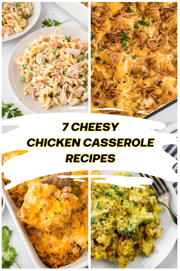 Collage of chicken casserole recipes.