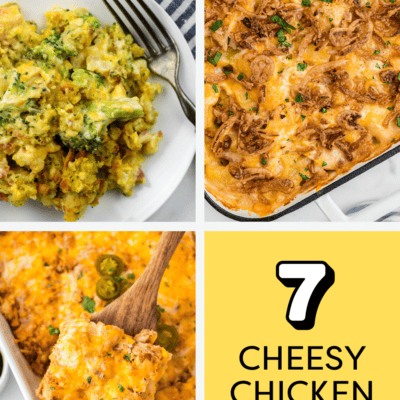 Collage of cheesy chicken casserole recipes.