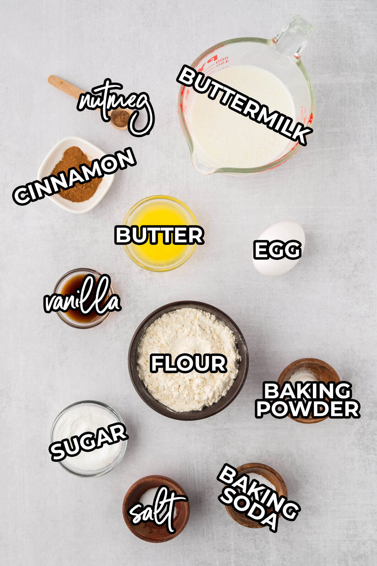 Ingredients for buttermilk pancake recipe.