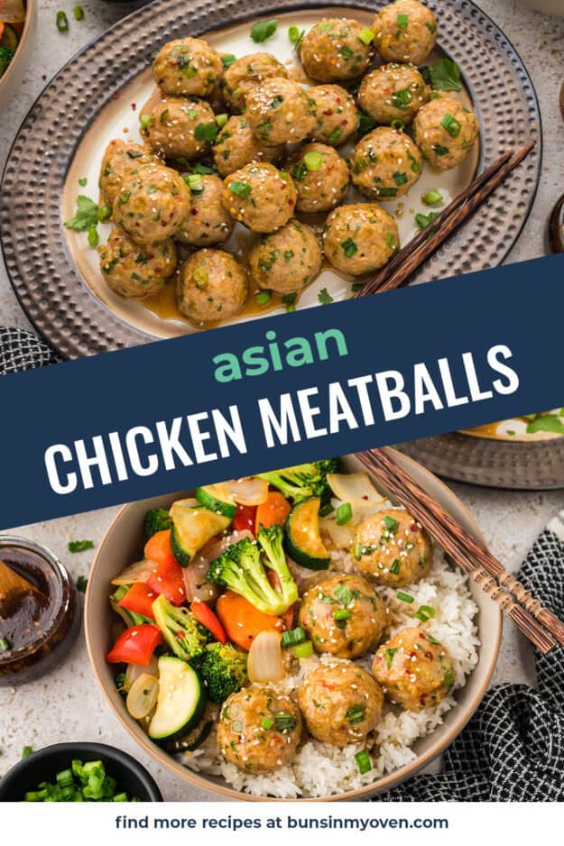 Collage of Asian chicken meatball images.