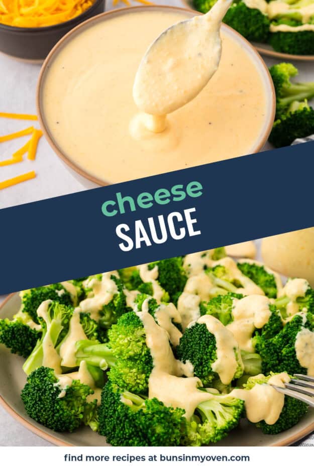 Collage of cheese sauce images.