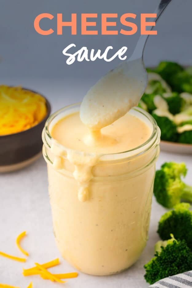 Cheese sauce in mason jar.