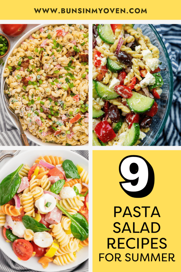 Collage of pasta salad images.