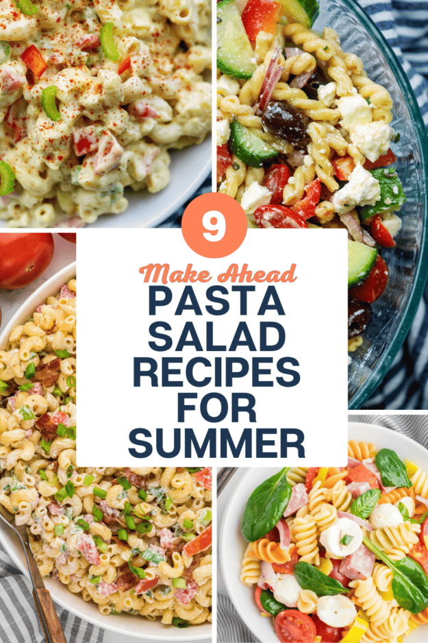 Collage of pasta salad images.