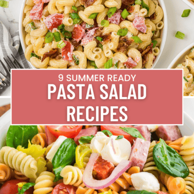 Collage of pasta salad images.