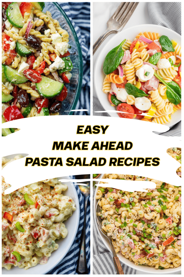 Collage of pasta salad images.