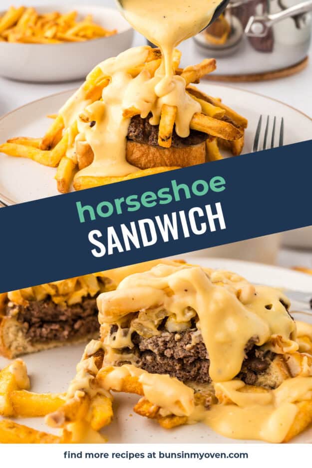 Collage of horseshoe sandwich images.