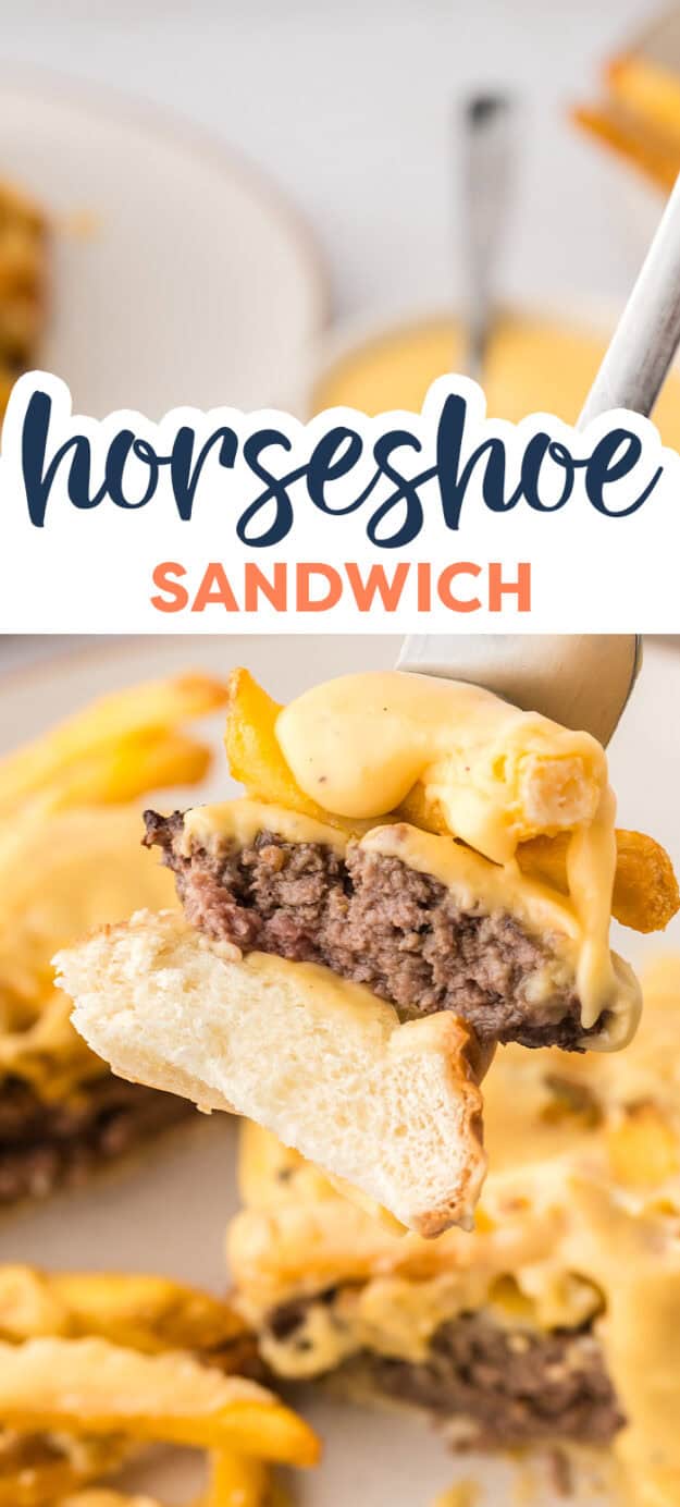 Horseshoe sandwich on fork.