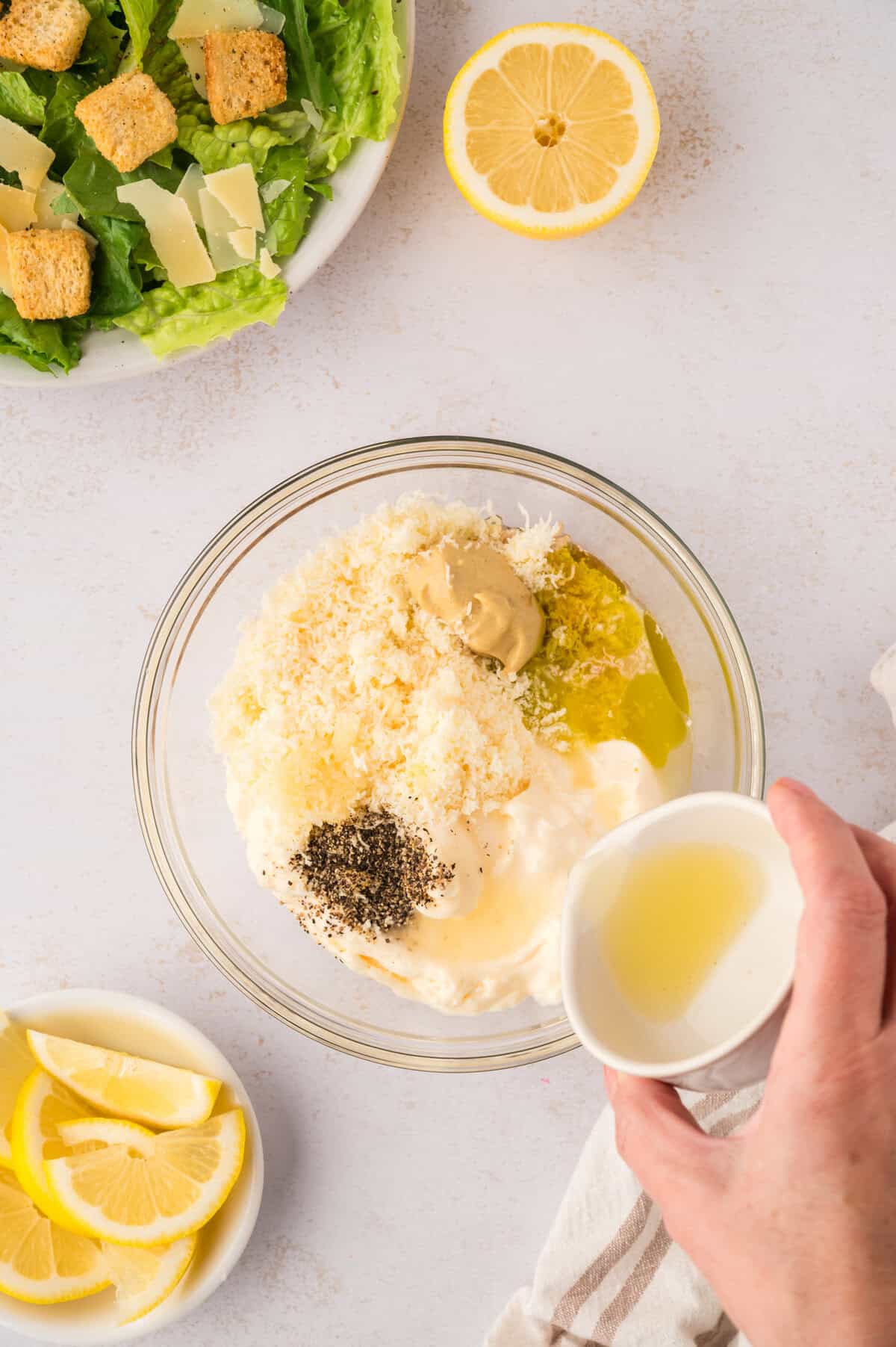 Ingredients for homemade dressing in bowl.