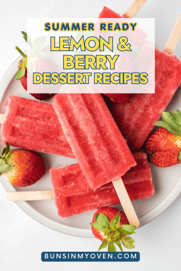 Strawberry popsicles on plate.