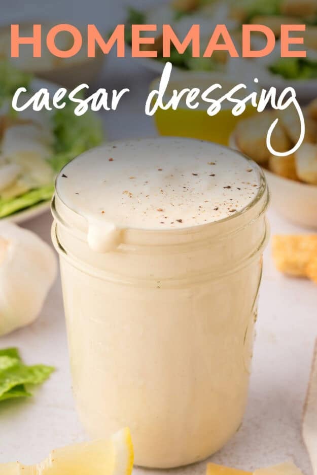 Mason jar filled with homemade dressing.