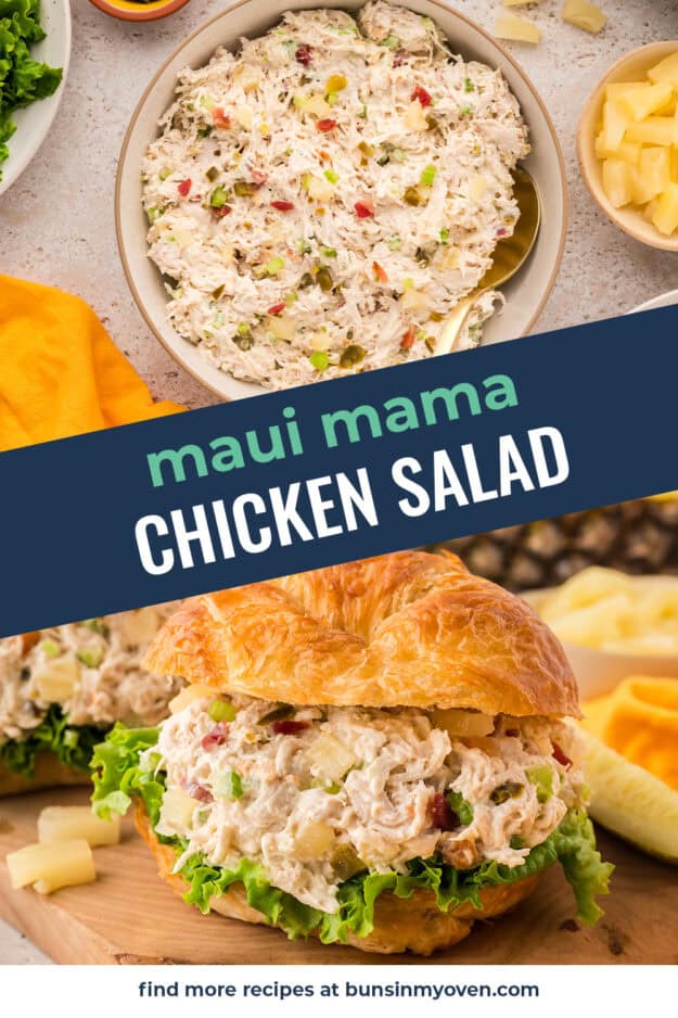Collage of pineapple chicken salad images.