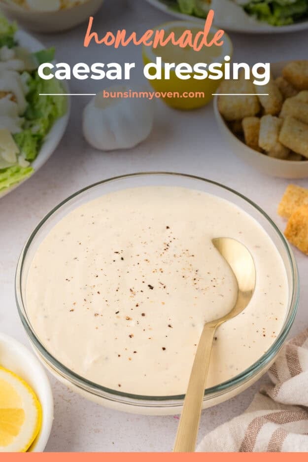Bowl full of homemade Caesar dressing recipe.
