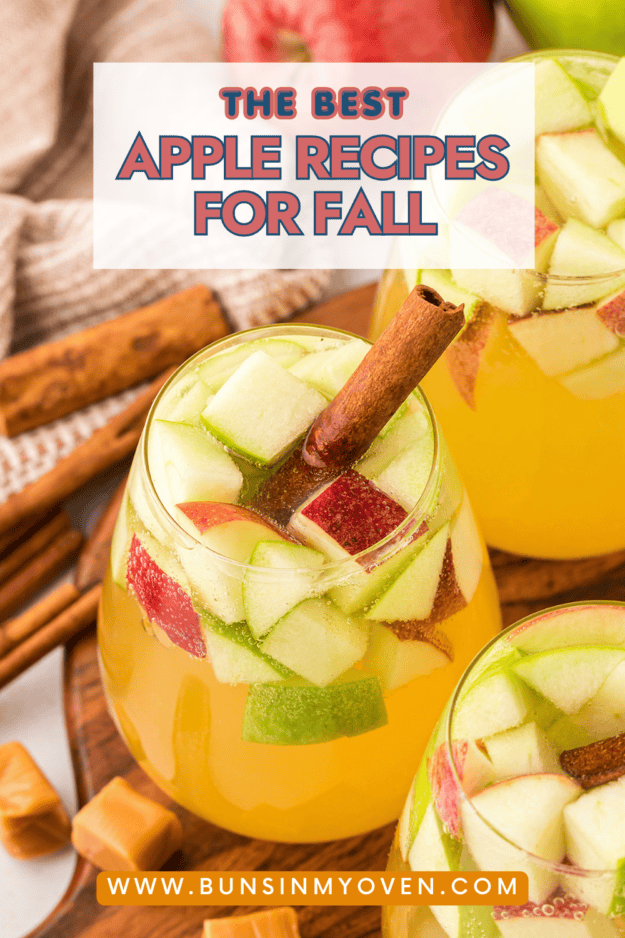 Caramel apple sangria in wine glass.