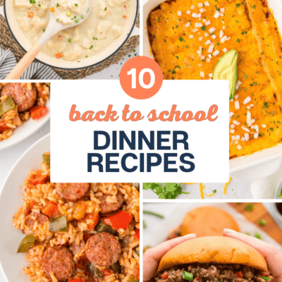 Collage of back to school dinner recipe images.
