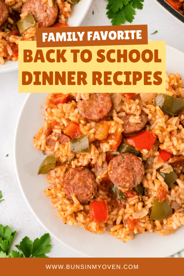 Cajun sausage and rice on plate.