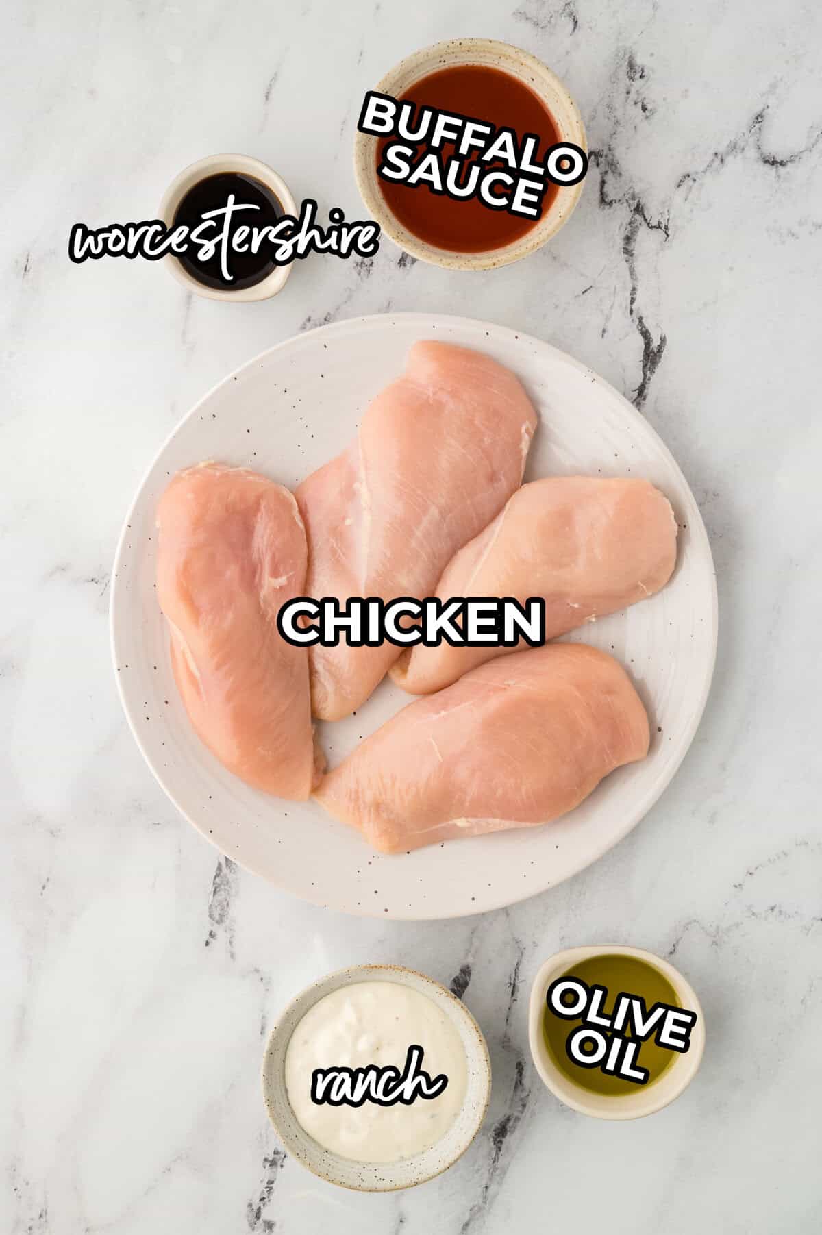 Ingredients for buffalo ranch chicken recipe.