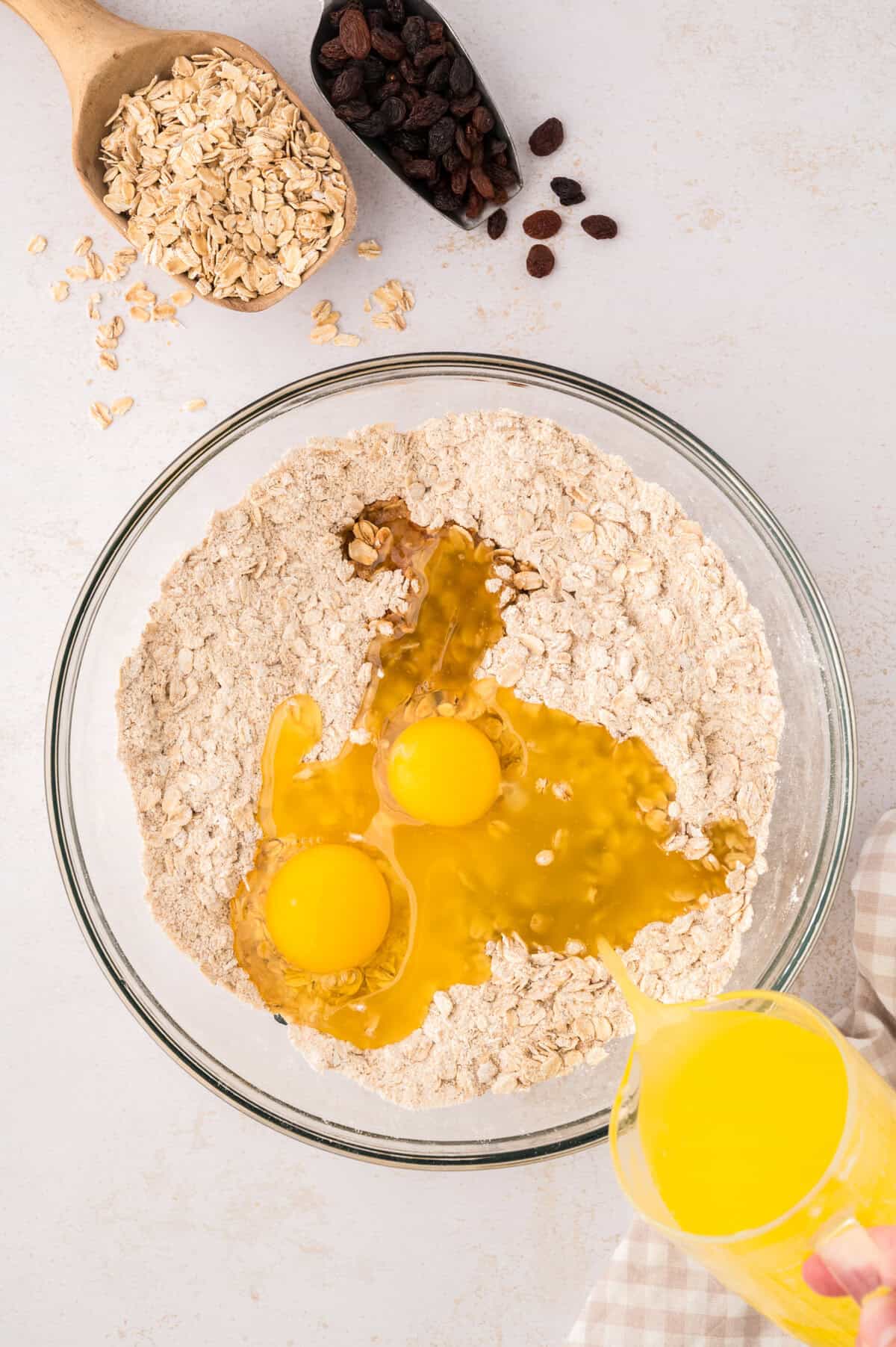 Wet ingredients added to dry ingredients.